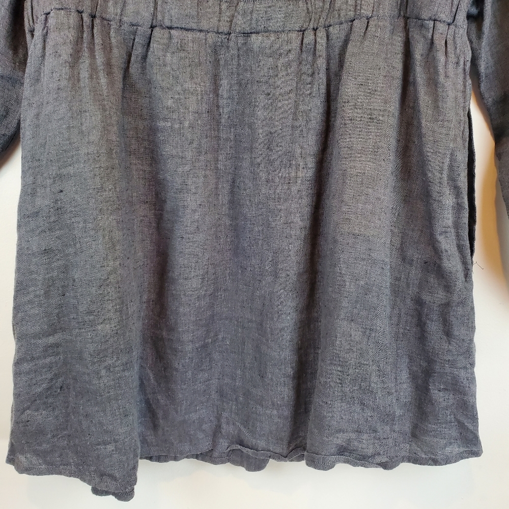 FLAX Gray 100% Linen Button Down Blouse Top Size Small Womens - Picture 8 of 10